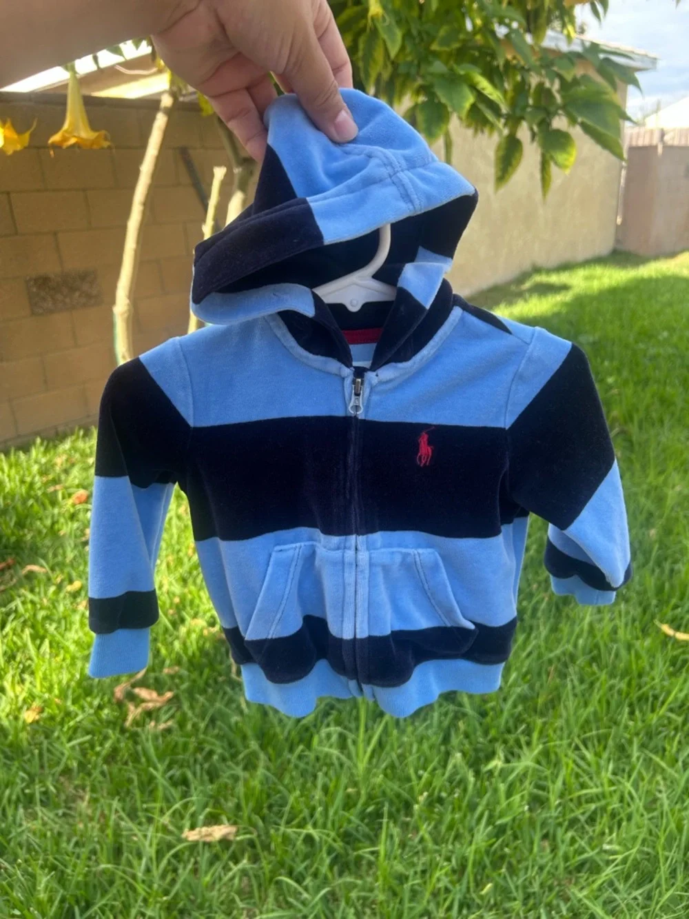 Ralph Lauren Blue & Navy Striped Hooded Zip Sweatshirt